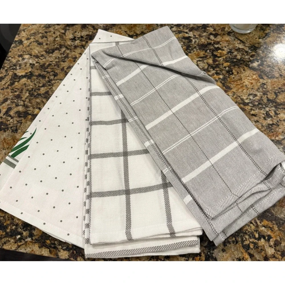 PAN 18x28 Kitchen Towels Gray White Pink Flamingo Set of 3 Cotton NEW